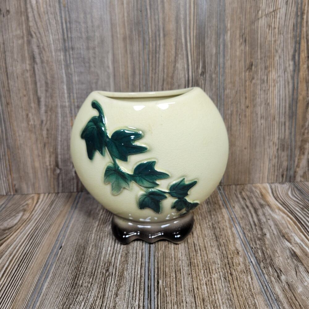 Vintage Royal Copley Ivy Pillow Footed Vase Mid Century Pottery Planter 6.5"